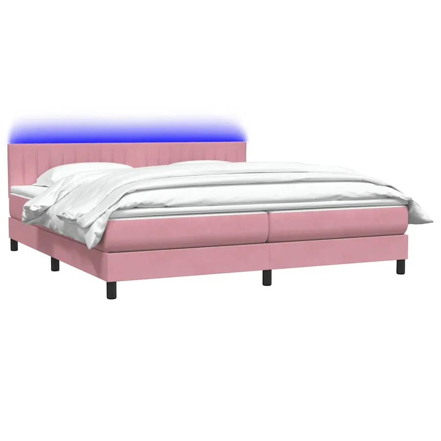 Sommier à lattes de lit avec matelas et LED rose 200x220 cm velours - 3