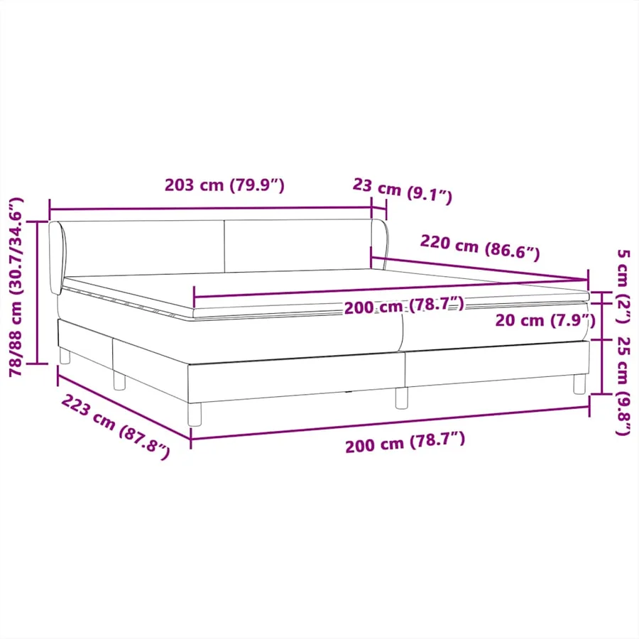 Sommier à lattes de lit avec matelas rose 200x220 cm velours - 12