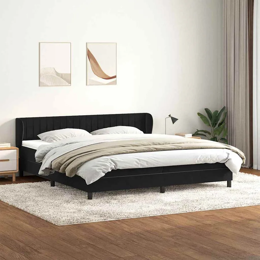 Sommier à lattes de lit avec matelas noir 200x220 cm velours