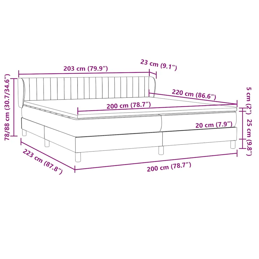 Sommier à lattes de lit avec matelas noir 200x220 cm velours - 12