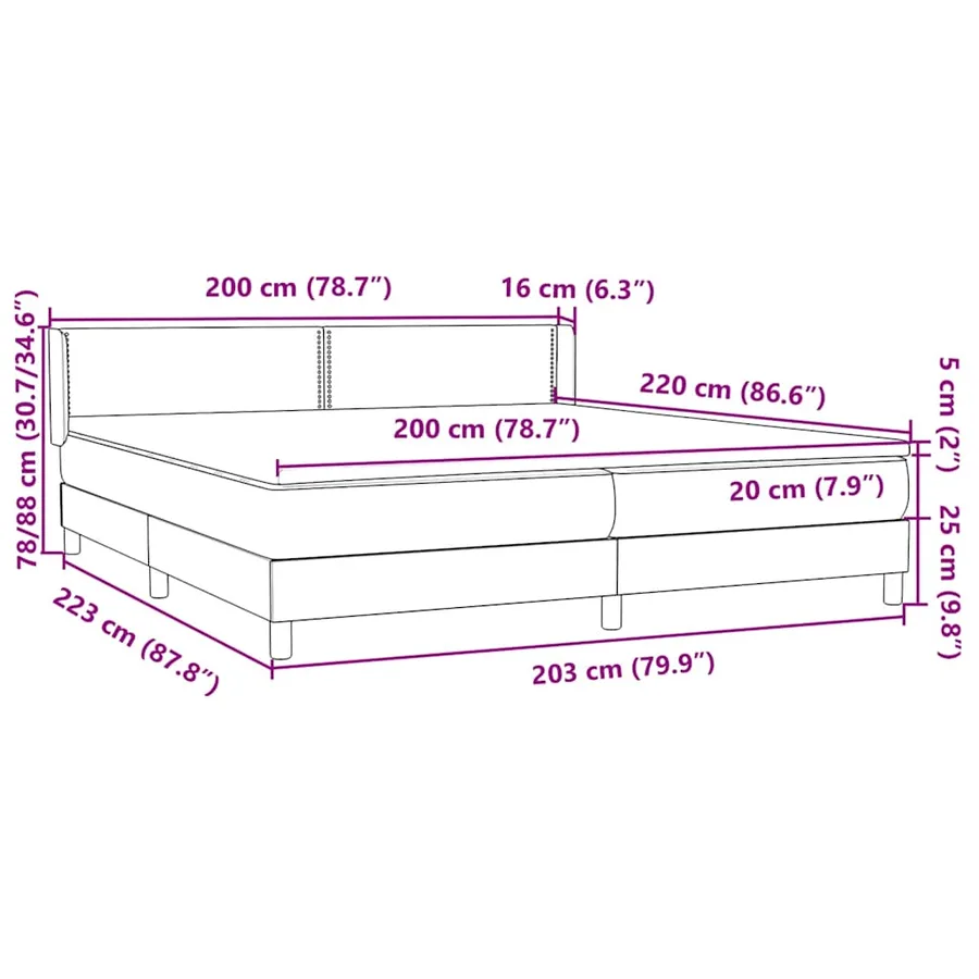 Sommier à lattes de lit avec matelas noir 200x220 cm velours - 12
