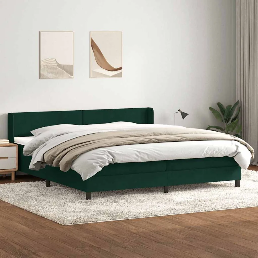Sommier à lattes de lit et matelas vert foncé 180x220cm velours