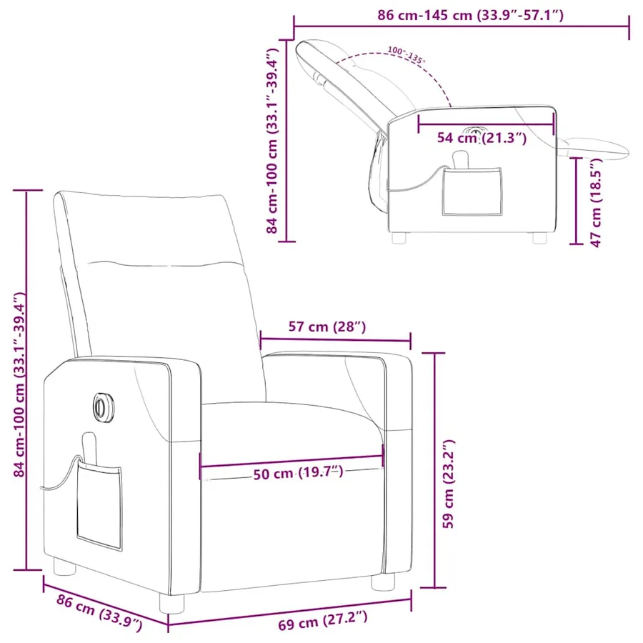 Fauteuil inclinable de massage électrique crème tissu - 17
