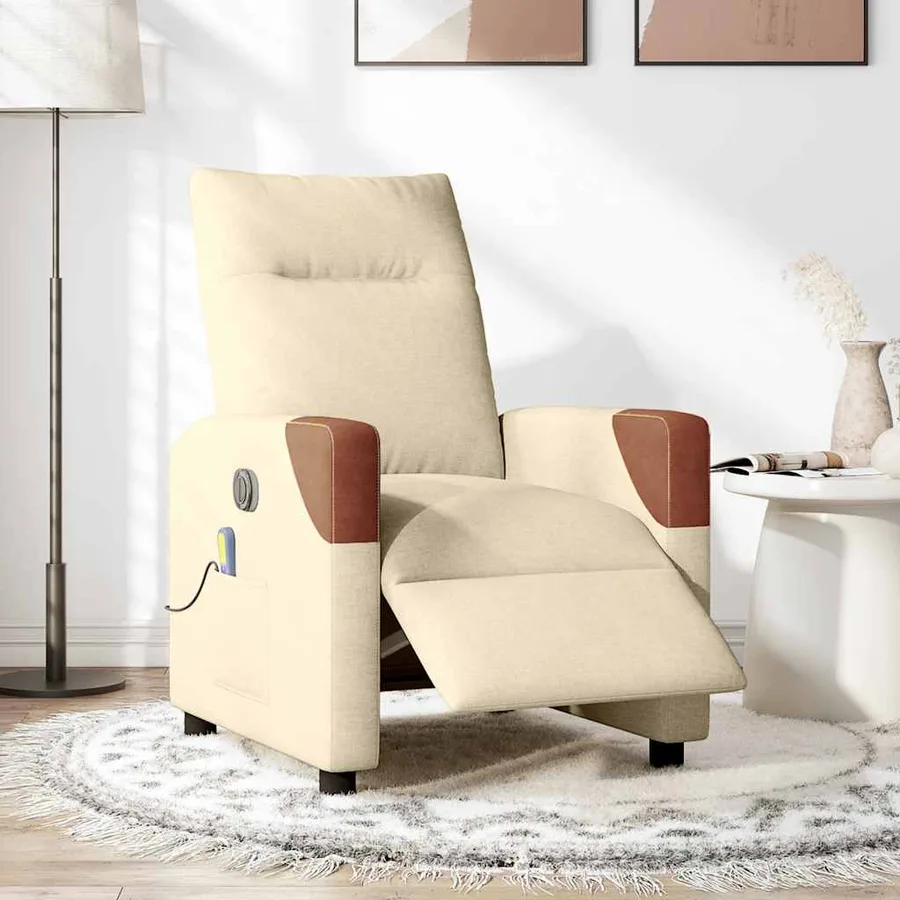 Fauteuil inclinable de massage électrique crème tissu - 2