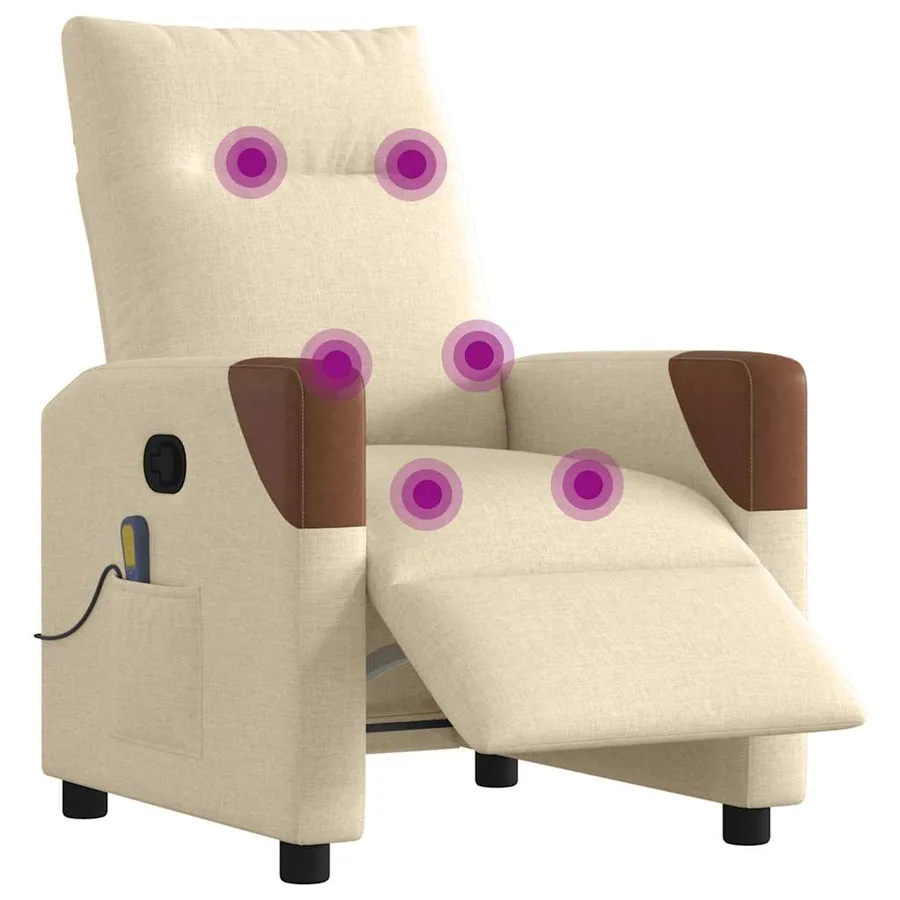 Fauteuil inclinable de massage électrique crème tissu - 3
