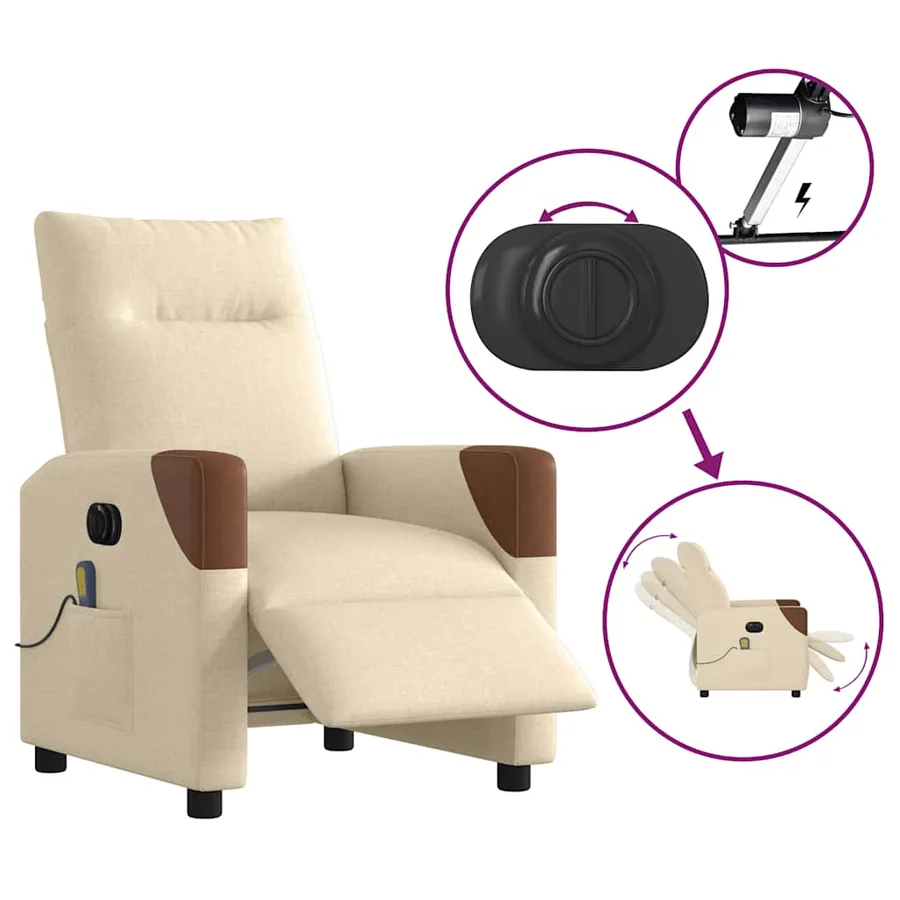 Fauteuil inclinable de massage électrique crème tissu - 9
