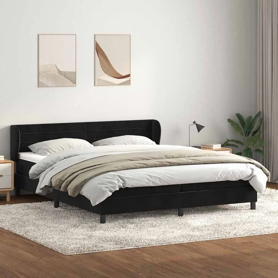 Sommier à lattes de lit avec matelas noir 180x220 cm velours
