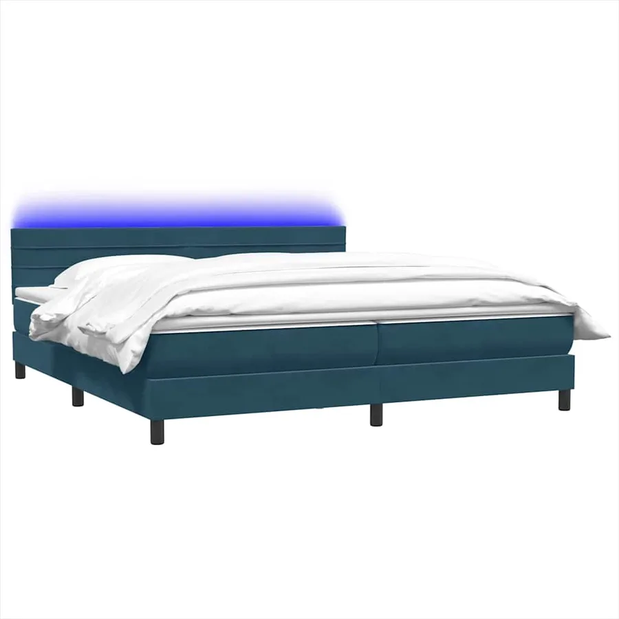 Sommier à lattes de lit et matelas et LED bleu foncé 180x220cm velours - 3