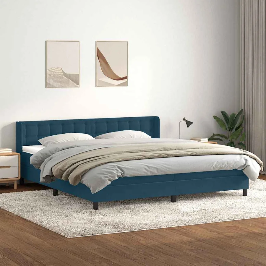 Sommier à lattes de lit et matelas bleu foncé 200x220cm velours