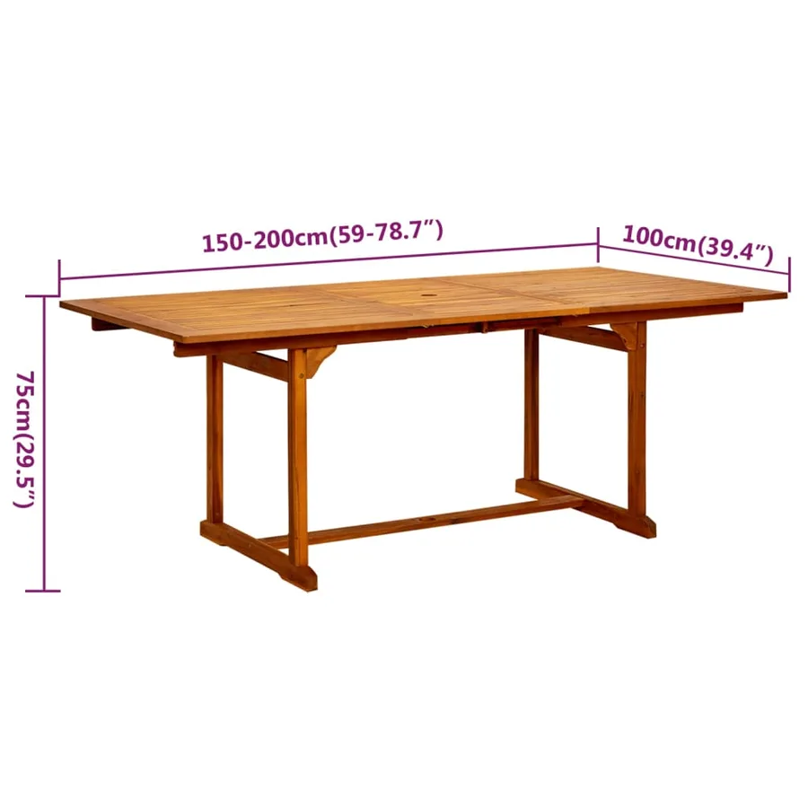 Ensemble à manger de jardin 5 pcs Bois d'acacia massif 150-200 cm - 9