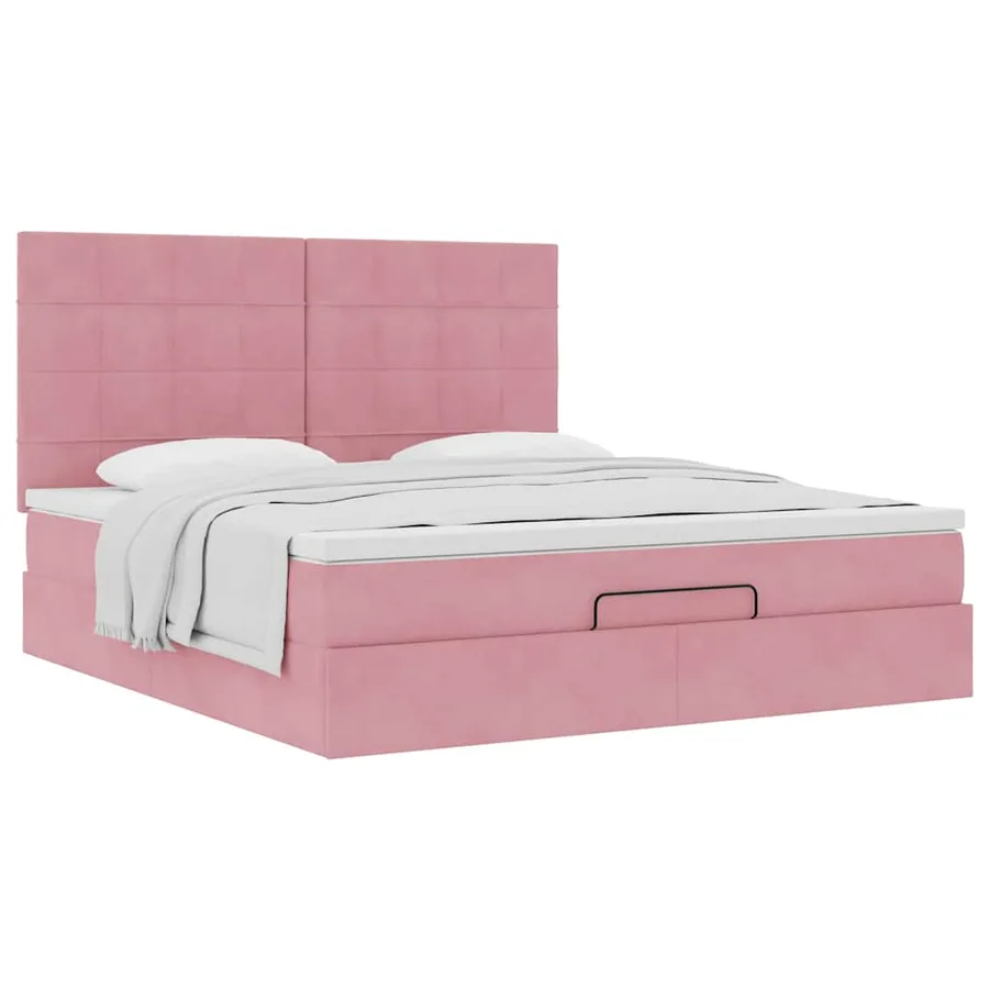 Cadre de lit ottoman avec matelas rose 160x200 cm velours - 5