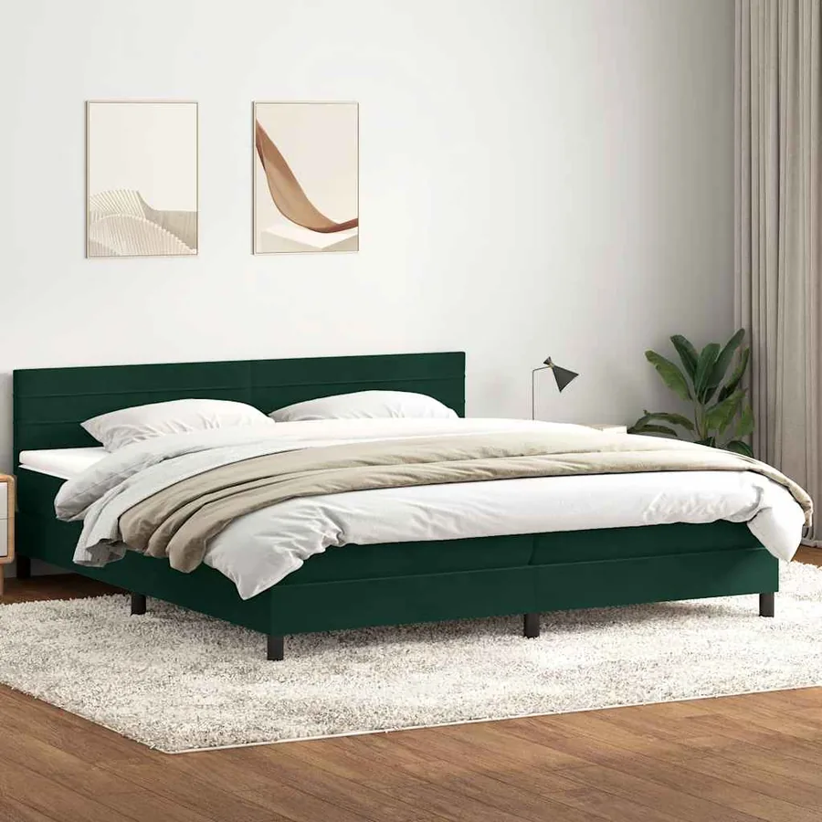 Sommier à lattes de lit et matelas vert foncé 200x220cm velours
