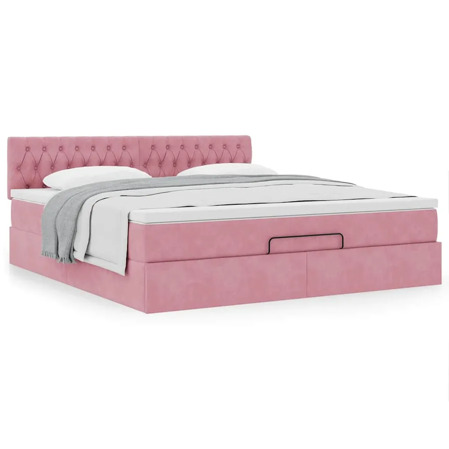 Cadre de lit ottoman avec matelas rose 160x200 cm velours - 4