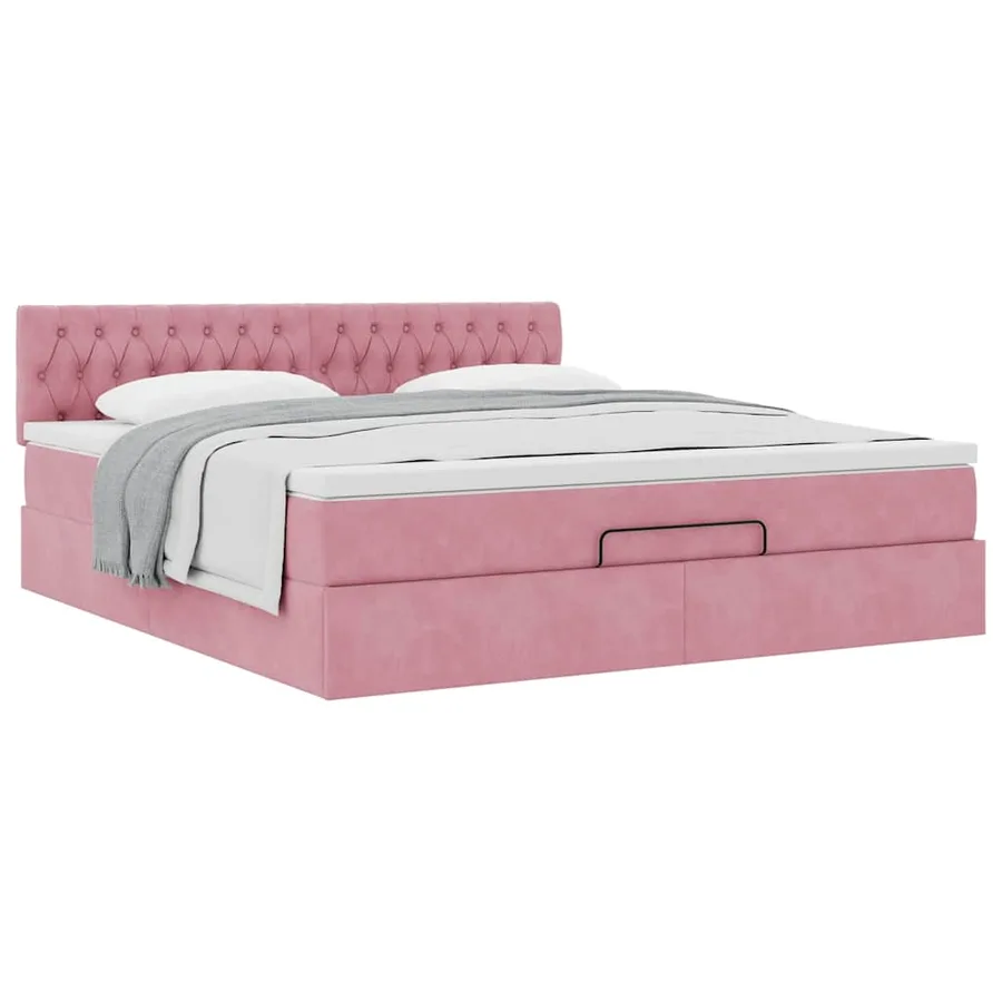 Cadre de lit ottoman avec matelas rose 160x200 cm velours - 5