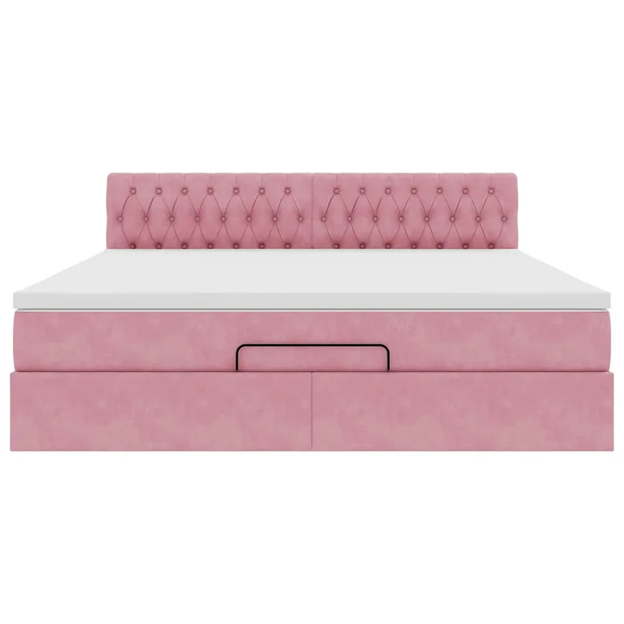 Cadre de lit ottoman avec matelas rose 160x200 cm velours - 7