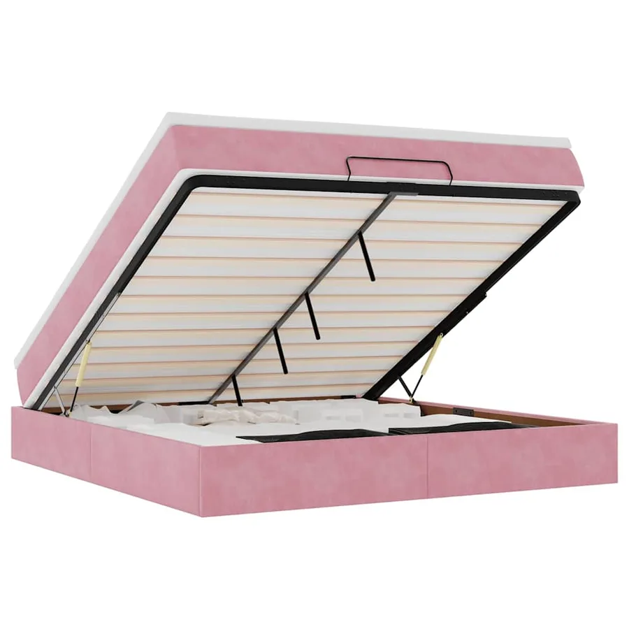 Cadre de lit ottoman avec matelas rose 160x200 cm velours - 2