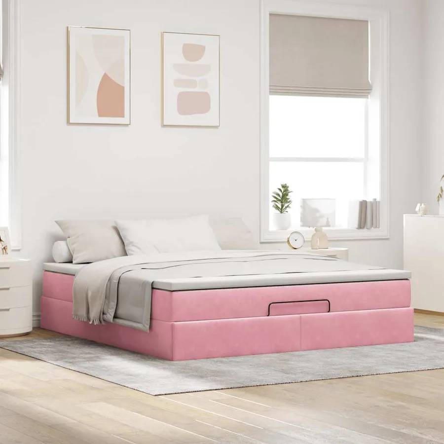 Cadre de lit ottoman avec matelas rose 160x200 cm velours - 3