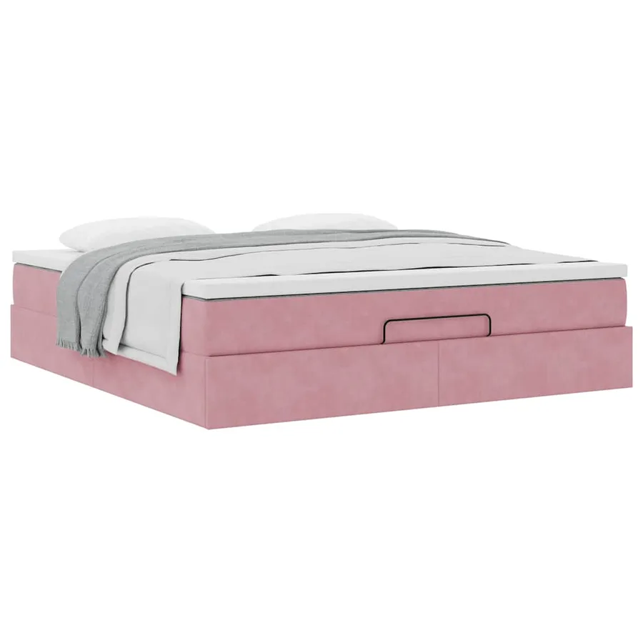 Cadre de lit ottoman avec matelas rose 160x200 cm velours - 5