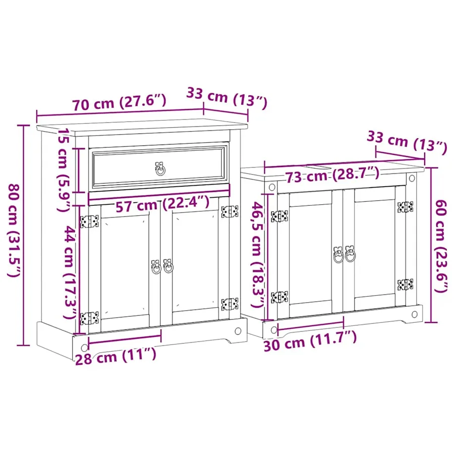Ensemble de meubles salle de bain 2 pcs Corona bois pin massif - 10