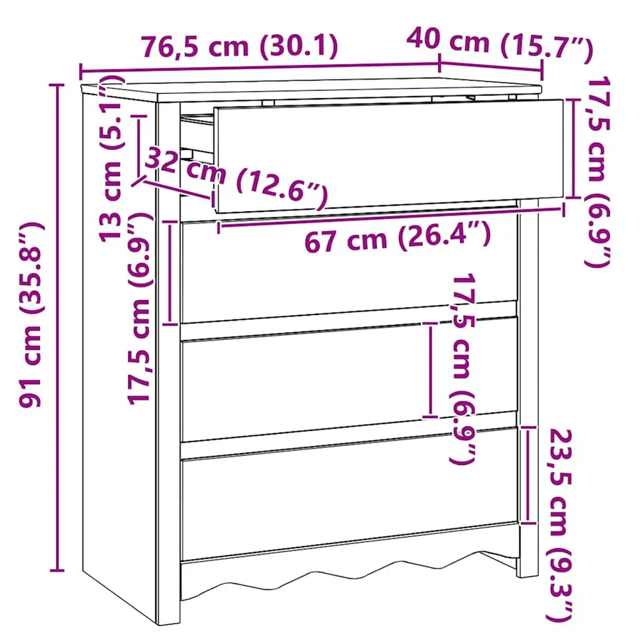 Commode Drammen Blanc 76,5 x 40 x 91 cm Bois de pin massif - 12
