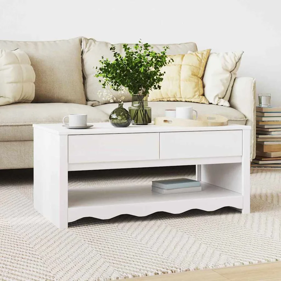 Table basse Drammen Blanc 99 x 55 x 45 cm Bois de pin massif