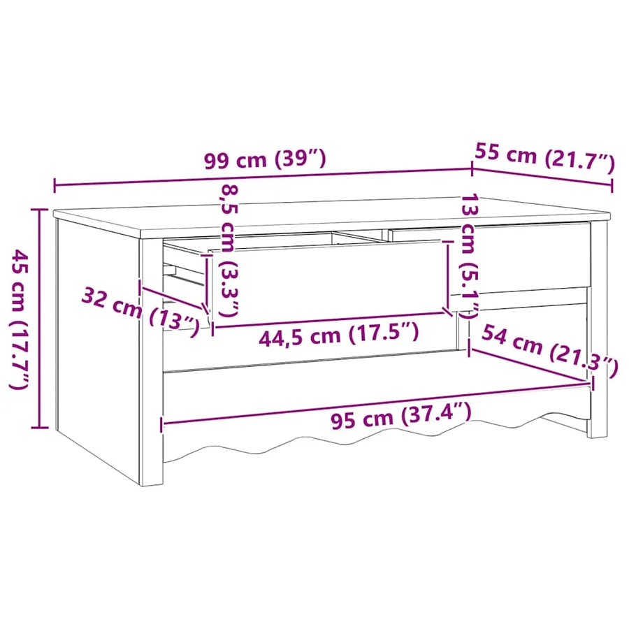 Table basse Drammen Blanc 99 x 55 x 45 cm Bois de pin massif - 12