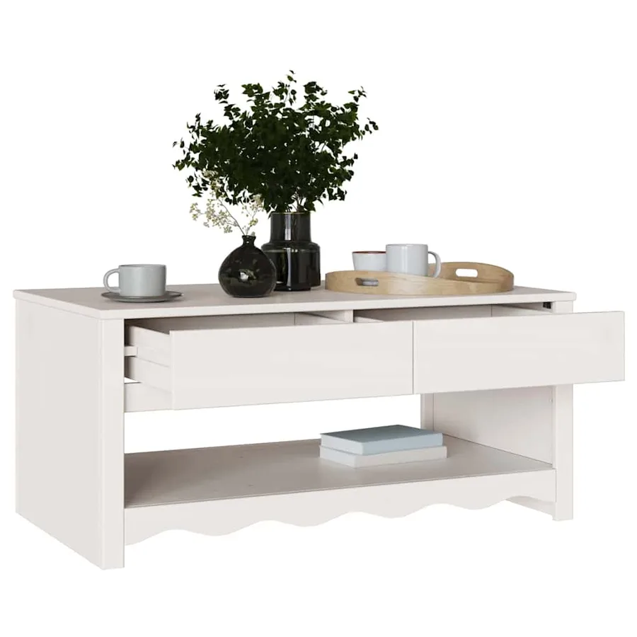 Table basse Drammen Blanc 99 x 55 x 45 cm Bois de pin massif - 3