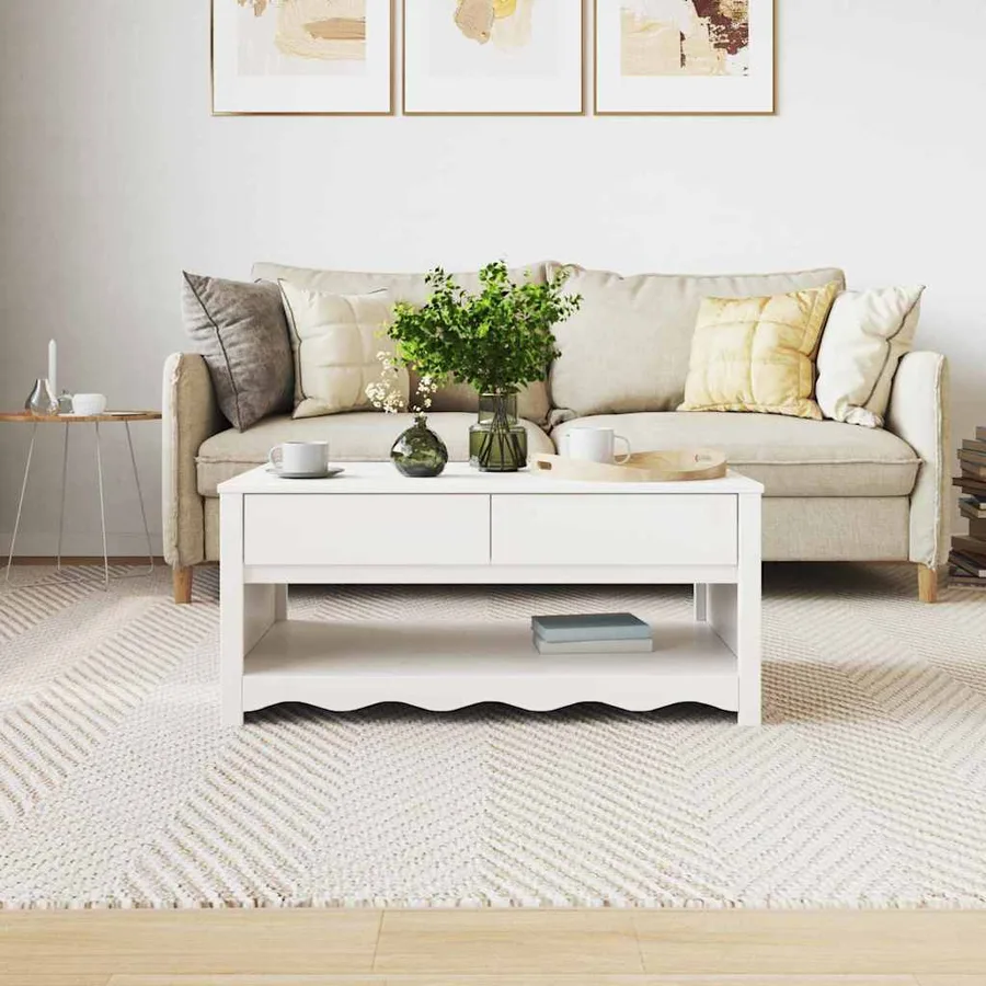 Table basse Drammen Blanc 99 x 55 x 45 cm Bois de pin massif - 4