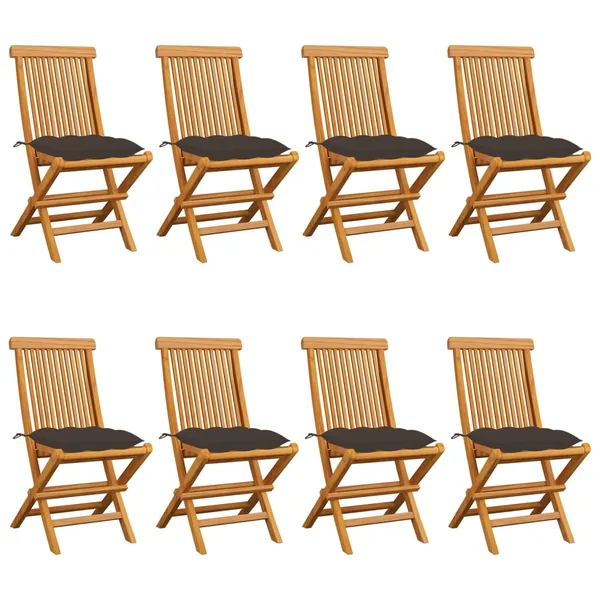 Chaises de jardin et coussins taupe lot de 8 Bois teck massif