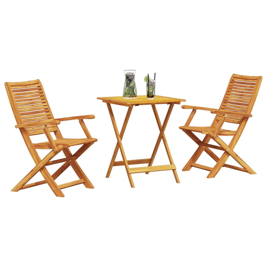 Ensemble bistro pliant 3 pcs Marron Bois d'Acacia Massif - 2