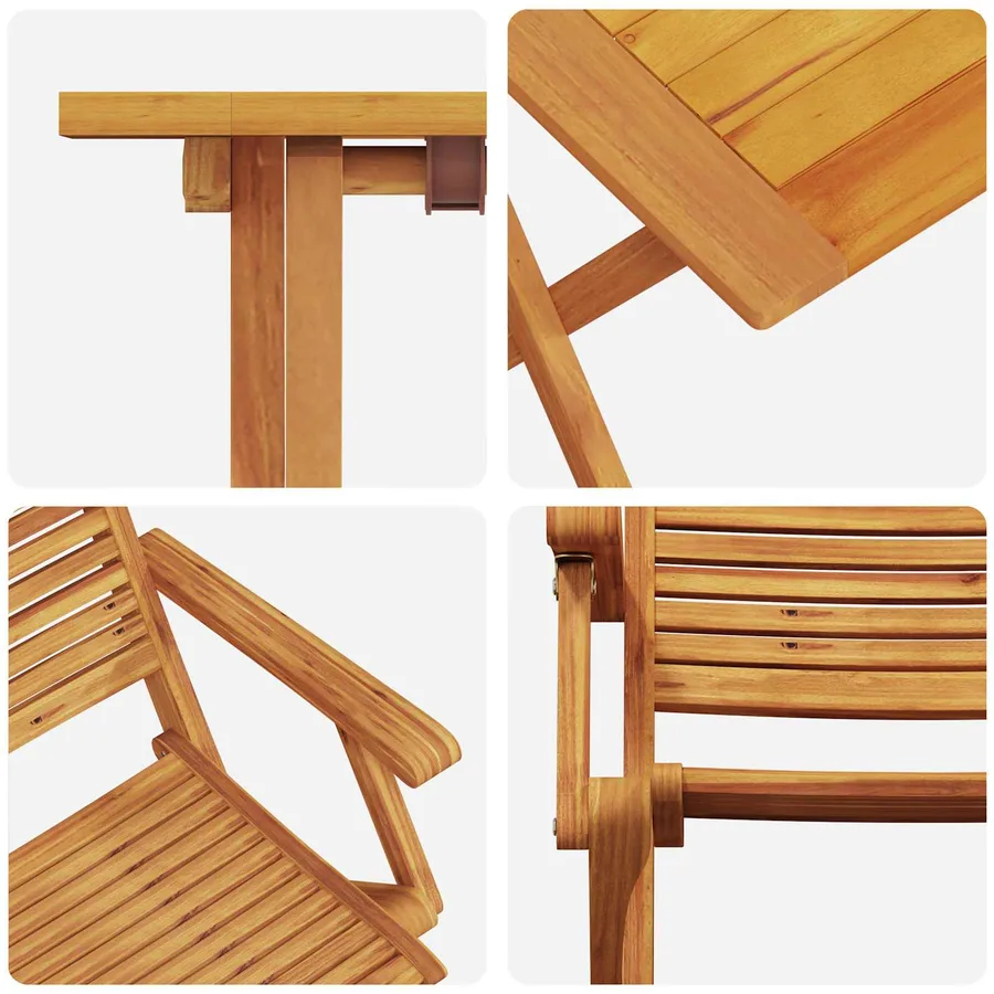 Ensemble bistro pliant 3 pcs Marron Bois d'Acacia Massif - 7