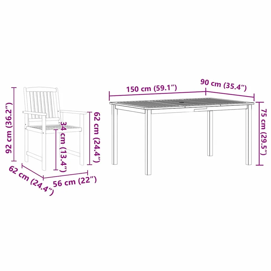 Ensemble de salle à manger pour jardin 7 pcs Marron - 12