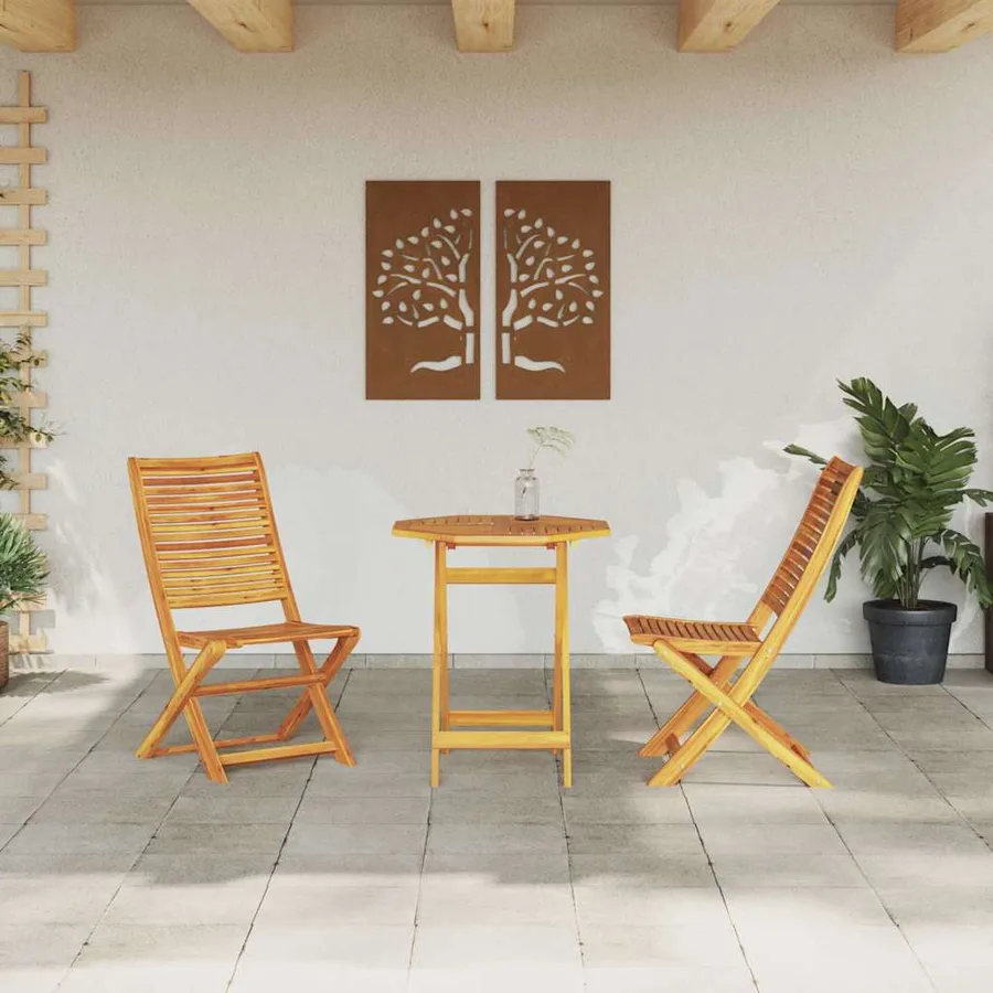 Ensemble bistro pliant 3 pcs Marron Bois d'Acacia Massif - 4