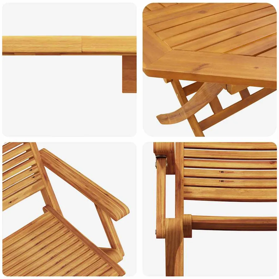 Ensemble bistro pliant 3 pcs Marron Bois d'Acacia Massif - 11