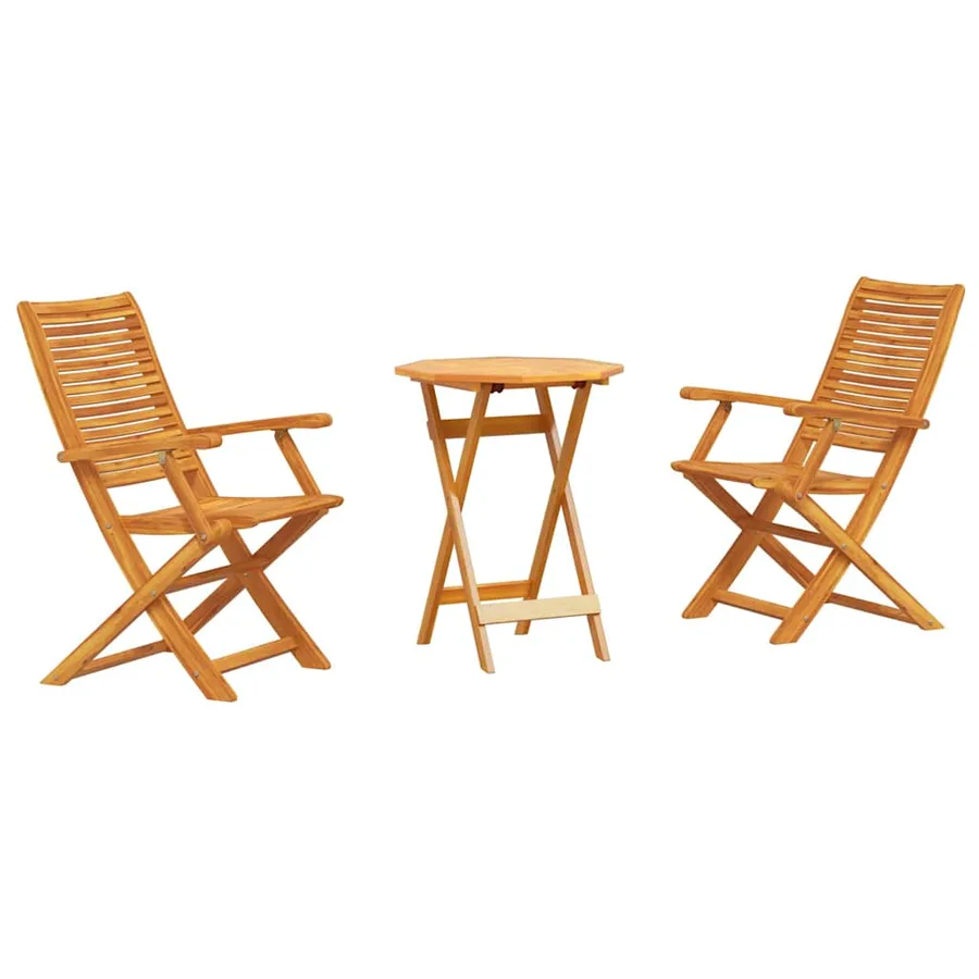 Ensemble bistro pliant 3 pcs Marron Bois d'Acacia Massif - 2