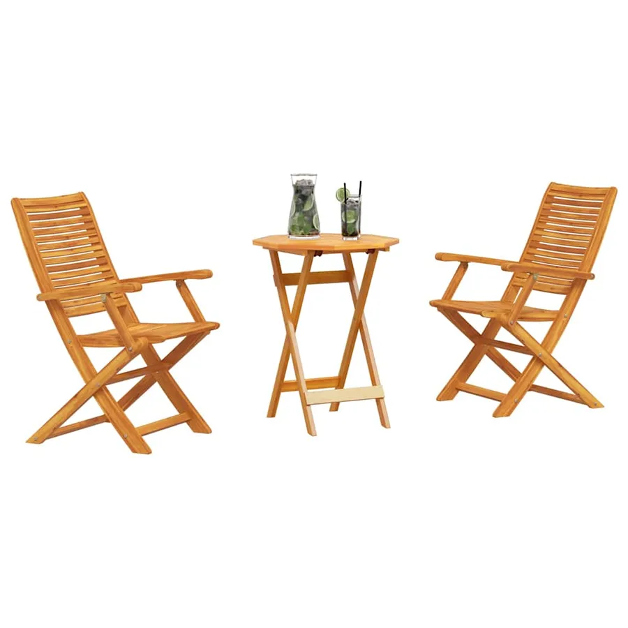 Ensemble bistro pliant 3 pcs Marron Bois d'Acacia Massif - 3