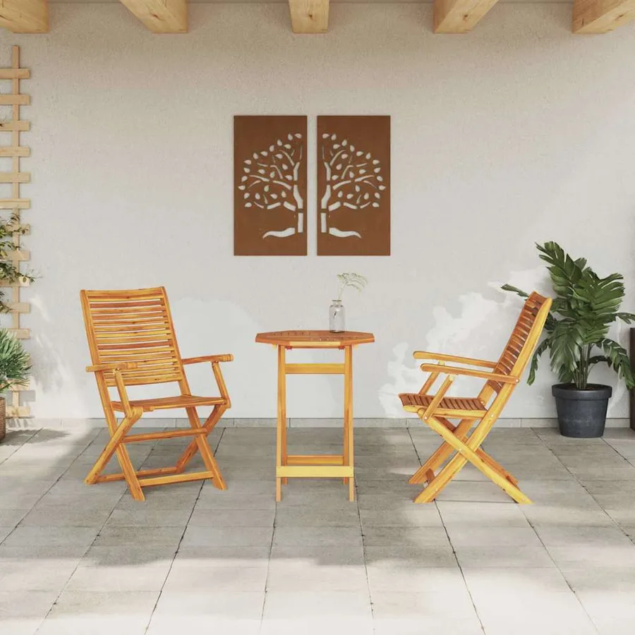 Ensemble bistro pliant 3 pcs Marron Bois d'Acacia Massif - 4
