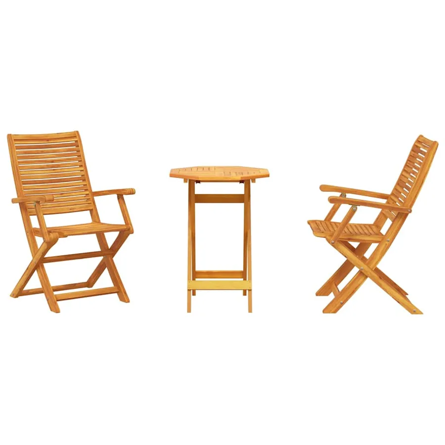 Ensemble bistro pliant 3 pcs Marron Bois d'Acacia Massif - 7