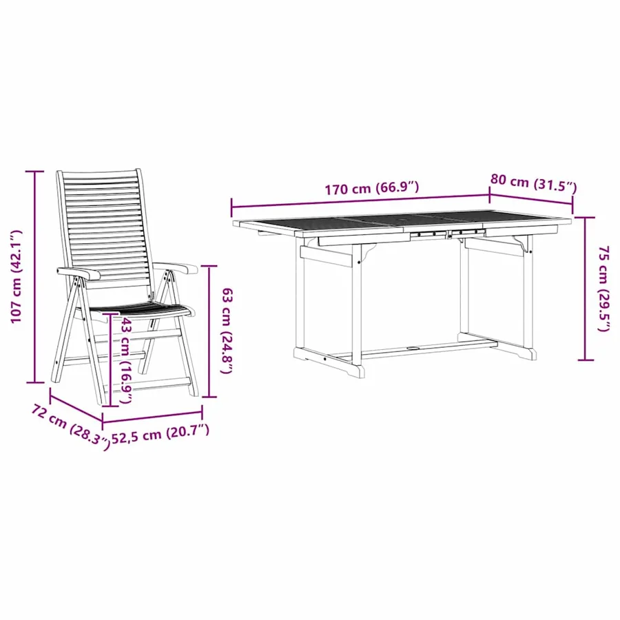 Ensemble de salle à manger pour jardin 7 pcs Marron - 14