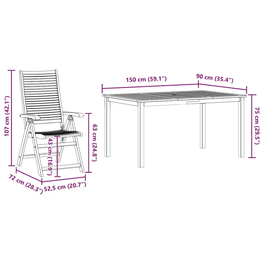 Ensemble de salle à manger pour jardin 5 pcs Marron - 13