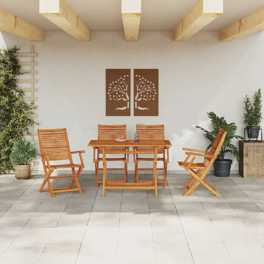 Ensemble de salle à manger pour jardin 5 pcs Marron