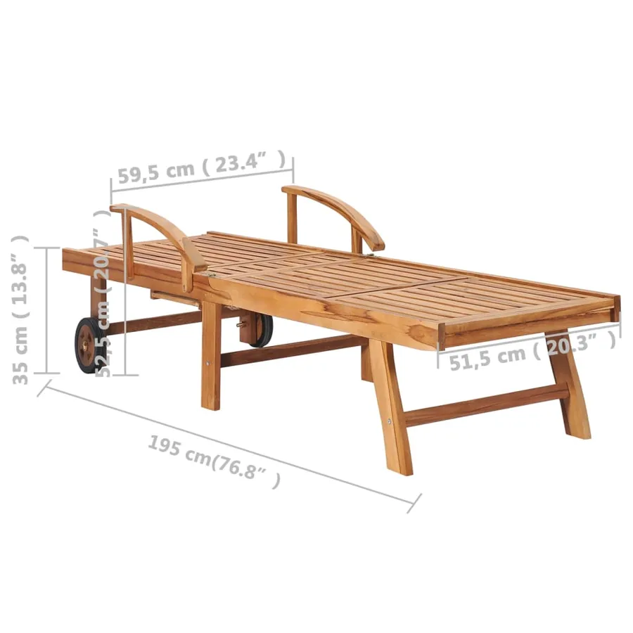 Chaise longue avec table et coussin Bois de teck solide - 11