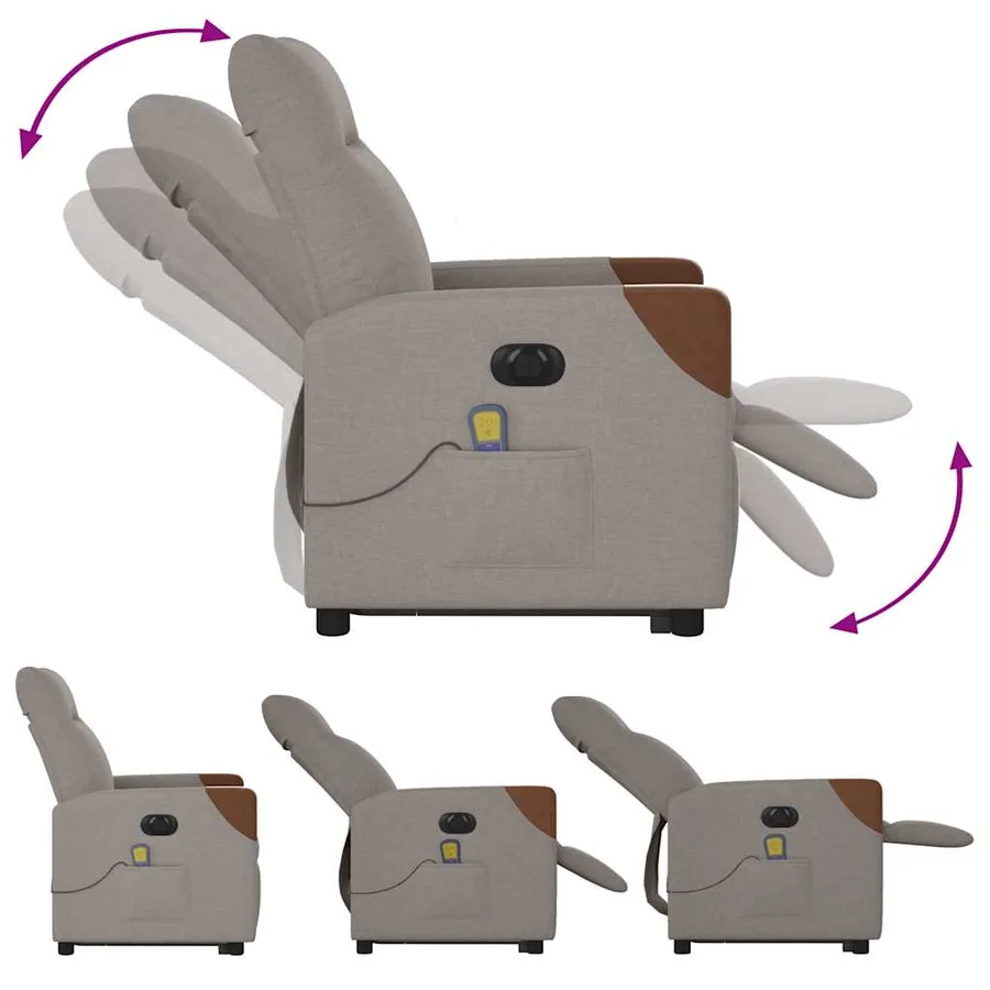 Fauteuil inclinable de massage électrique Taupe Tissu - 10