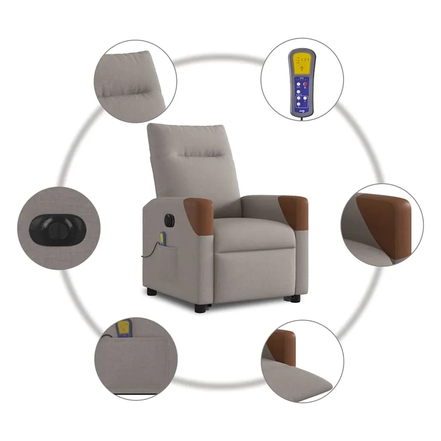 Fauteuil inclinable de massage électrique Taupe Tissu - 11