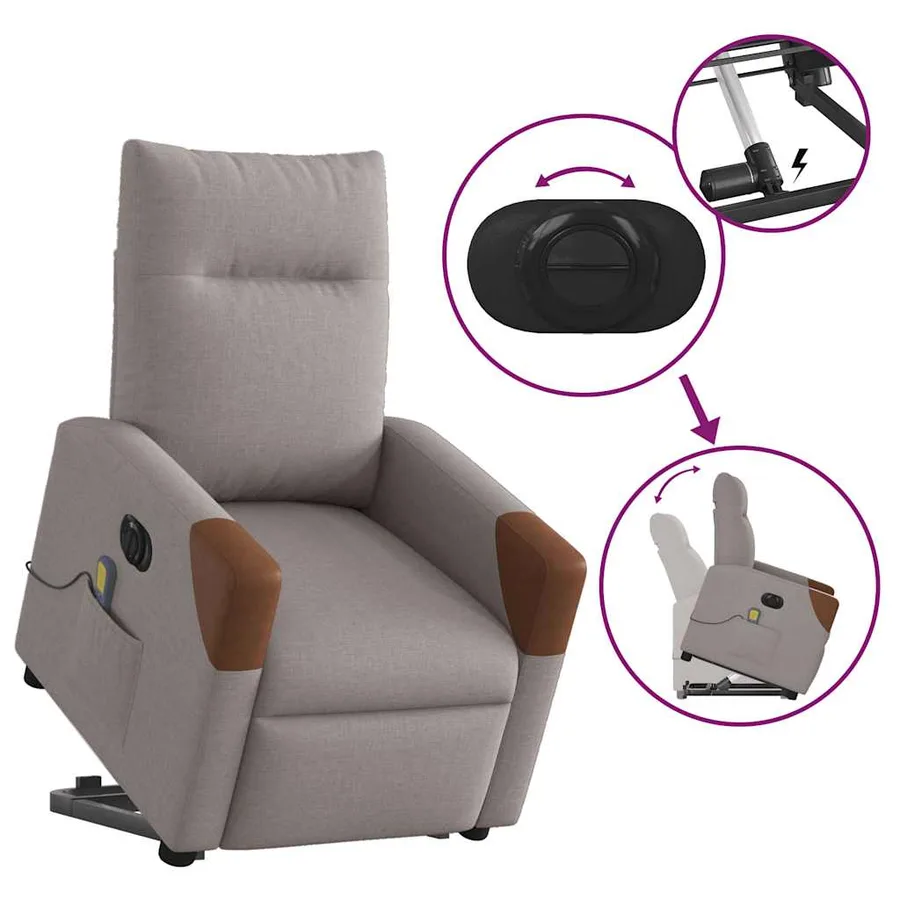 Fauteuil inclinable de massage électrique Taupe Tissu - 8