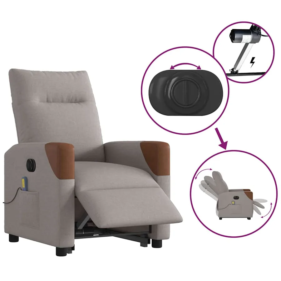 Fauteuil inclinable de massage électrique Taupe Tissu - 9