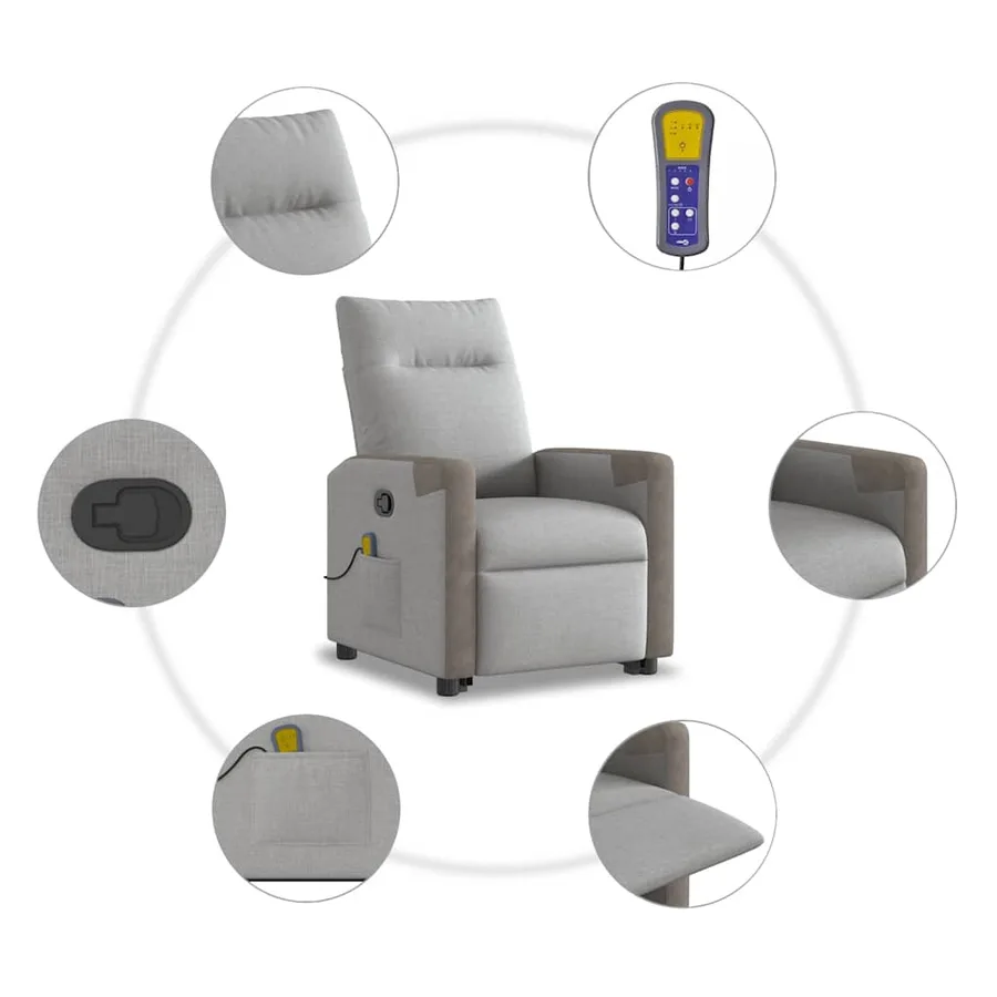Fauteuil de massage inclinable gris nuage tissu - 14