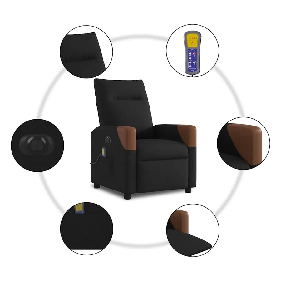 Fauteuil de massage inclinable électrique Noir Tissu - 10