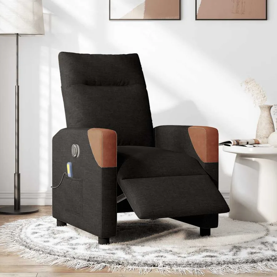 Fauteuil de massage inclinable électrique Noir Tissu - 2
