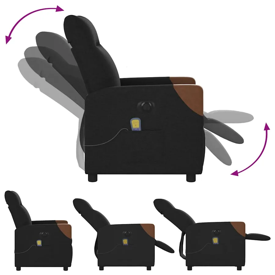 Fauteuil de massage inclinable électrique Noir Tissu - 8